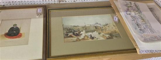 John Baptist da Silva, Zanzibar scenes, inc 2 watercolours and 5 prints & another watercolour, Chief of Howling Dervishes